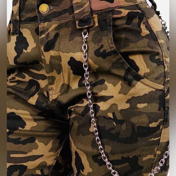 NEW!! Camo denim W Chain Stretch Camouflage Sexy Cargo Style Pants NWT - Picture 6 of 9